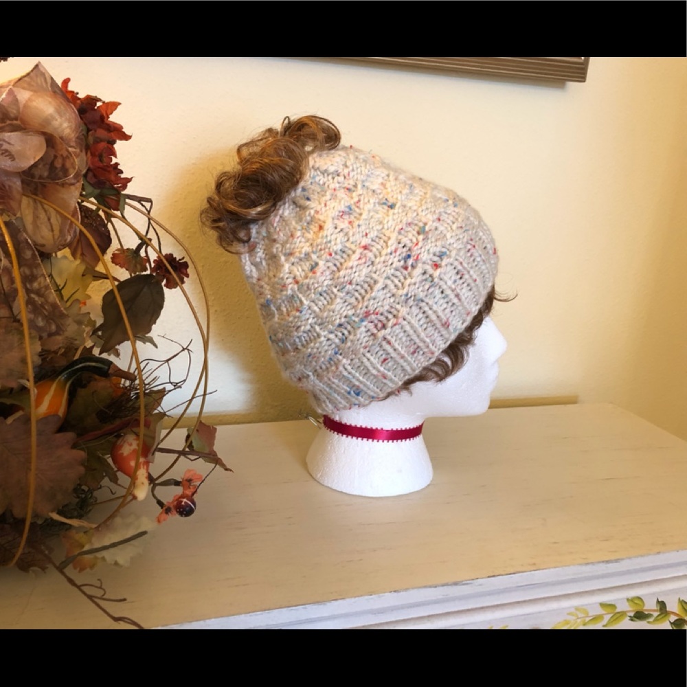 HAND MADE Messy Bun Ponytail Beanie Hat